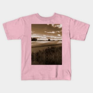 Splendid scenic sepia view of German farmland of Schleswig-Holstein Kids T-Shirt